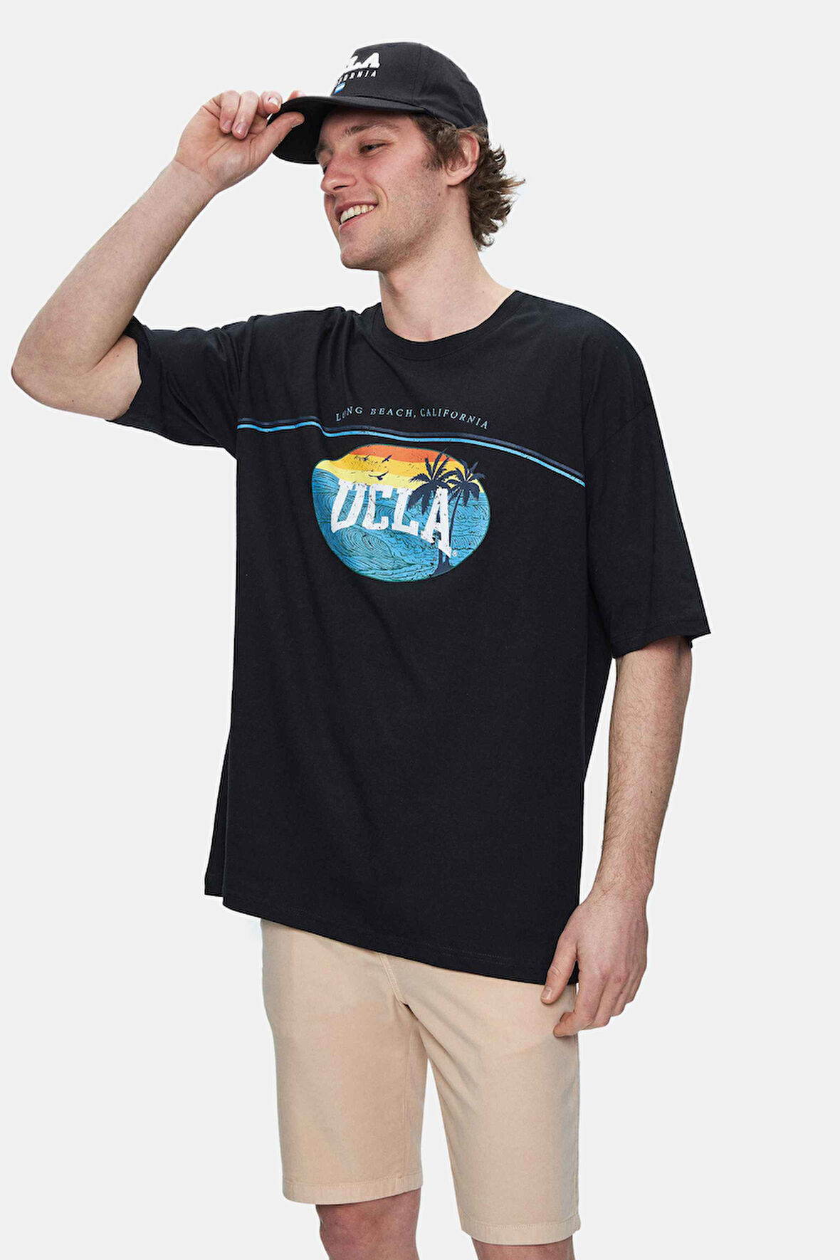 AIRE Siyah Bisiklet Yaka Baskılı Oversize Erkek Tshirt