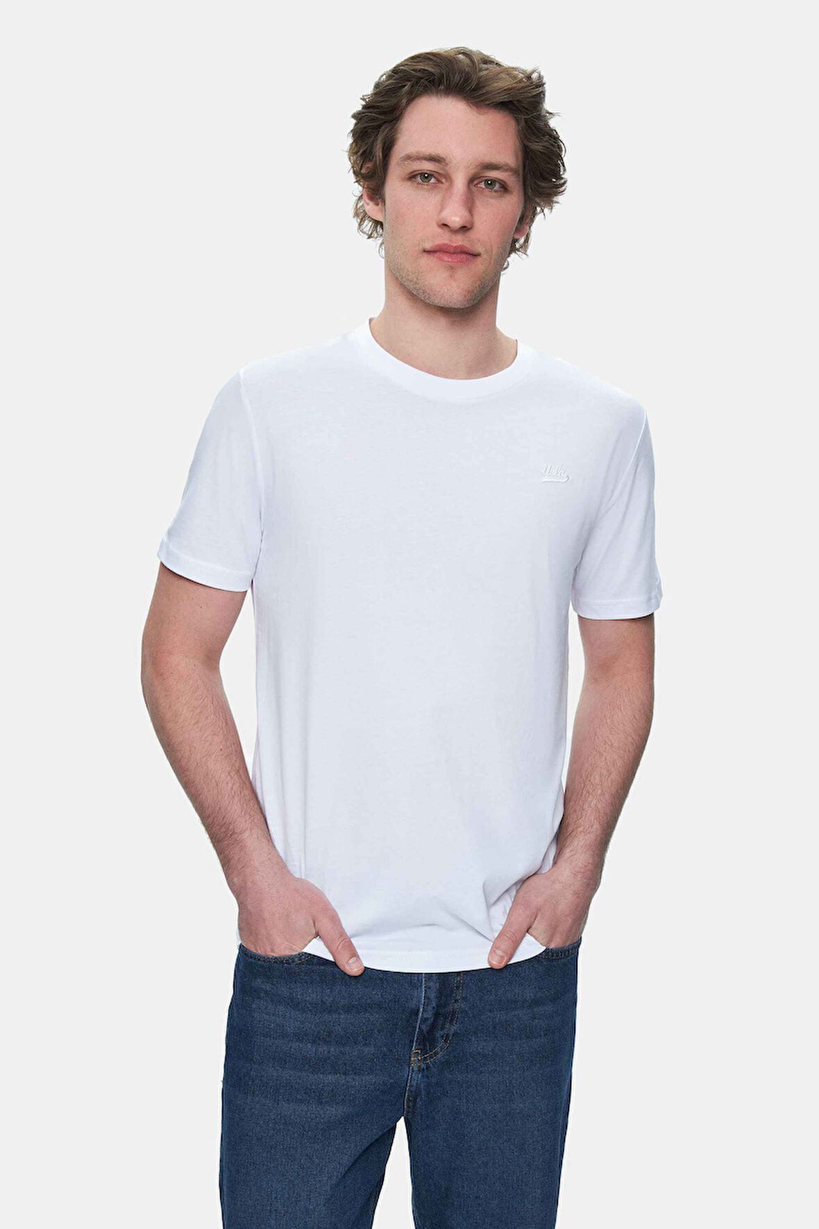 HARPER Beyaz Bisiklet Yaka Nakışlı Standard Fit Erkek Tshirt
