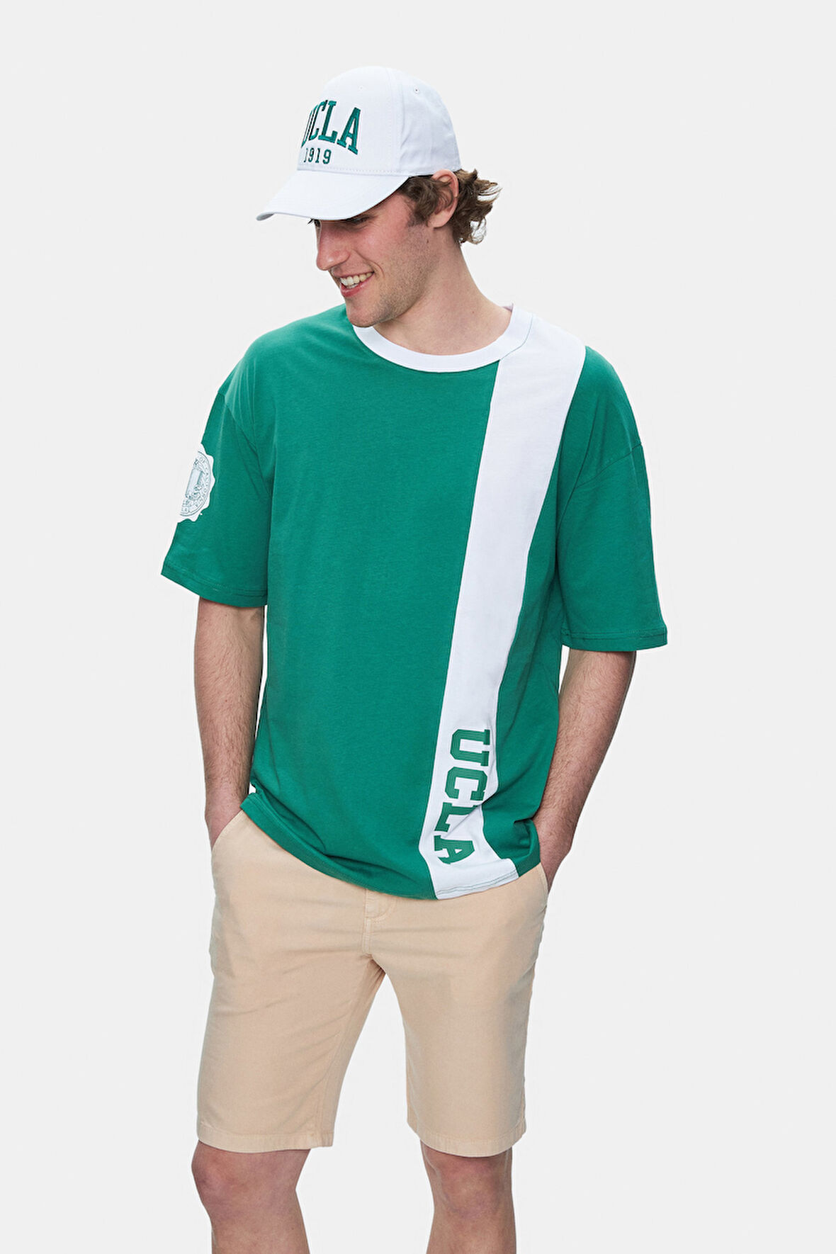 KEITH Yeşil Bisiklet Yaka Baskılı Oversize Erkek Tshirt