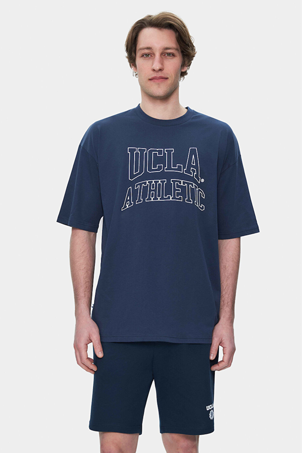 WEBSTER Lacivert Bisiklet Yaka Baskılı Oversize Erkek Tshirt