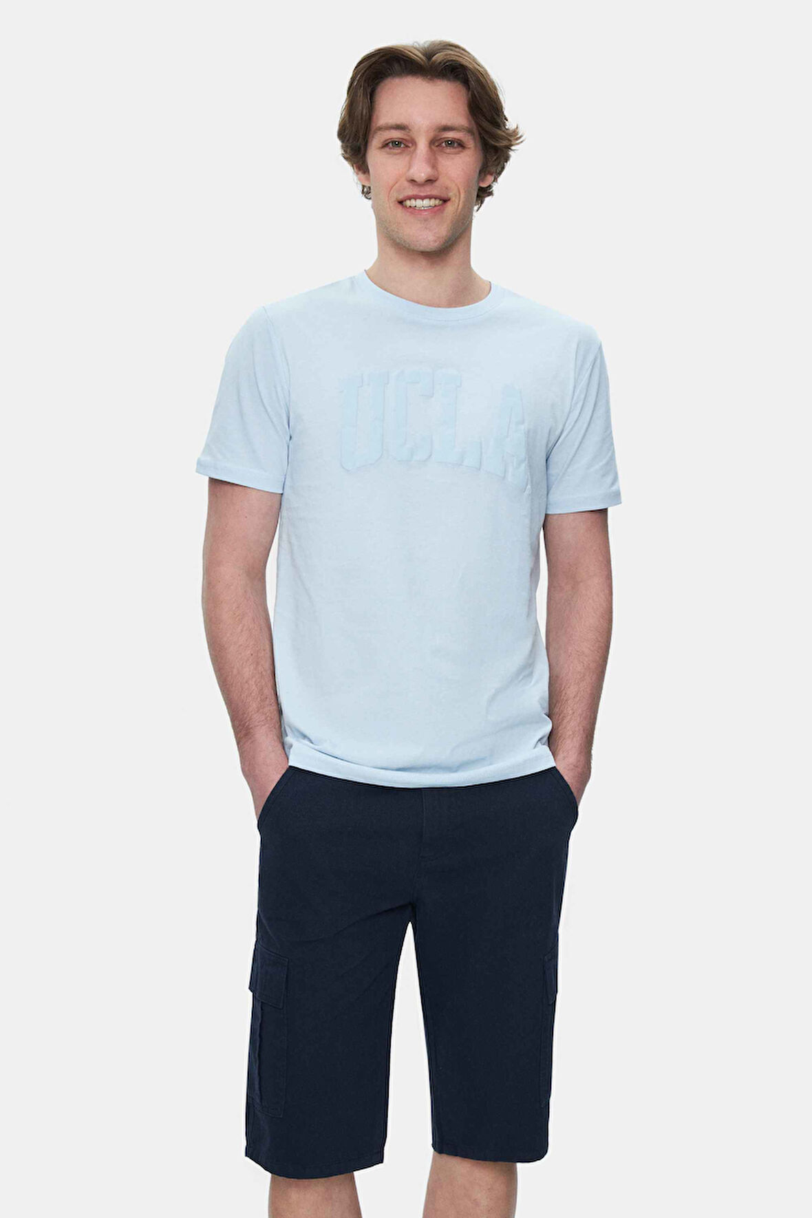CULVER Gök Mavi Bisiklet Yaka Baskılı Standard Fit Erkek Tshirt