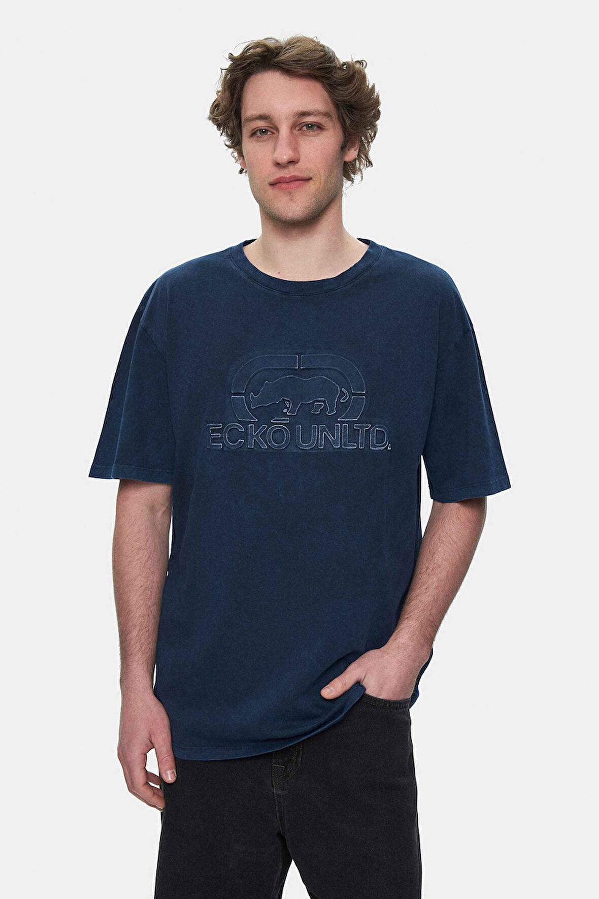ROCHESTER Lacivert Bisiklet Yaka Baskılı Standard Fit Erkek Tshirt