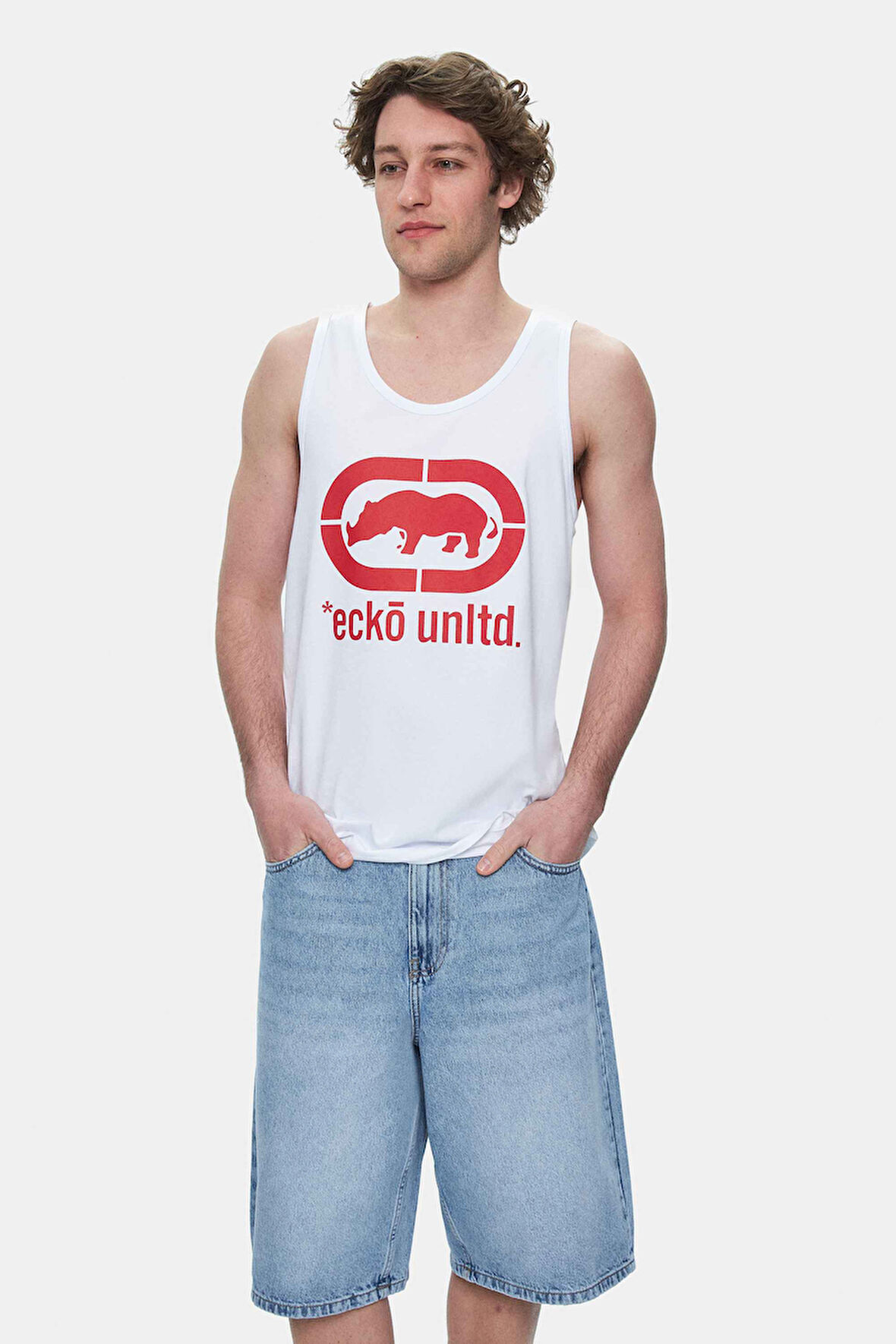 WILBER Beyaz Sıfır Kol Baskılı Loose Fit Erkek Tshirt