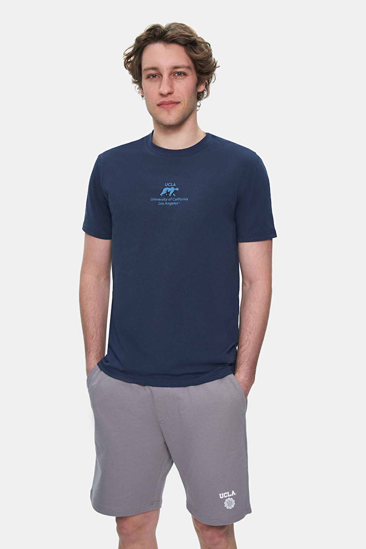 FABIO Lacivert Bisiklet Yaka Baskılı Standard Fit Erkek Tshirt