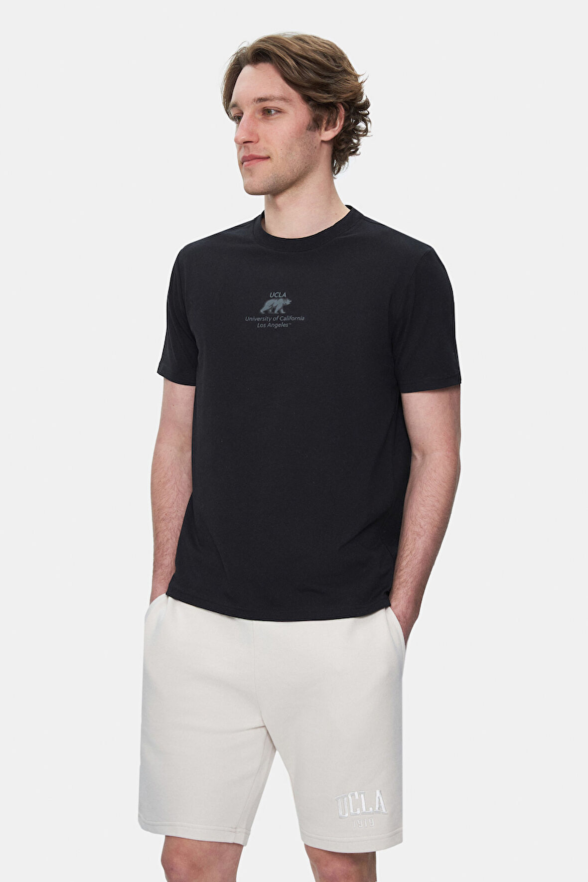 FABIO Siyah Bisiklet Yaka Baskılı Standard Fit Erkek Tshirt