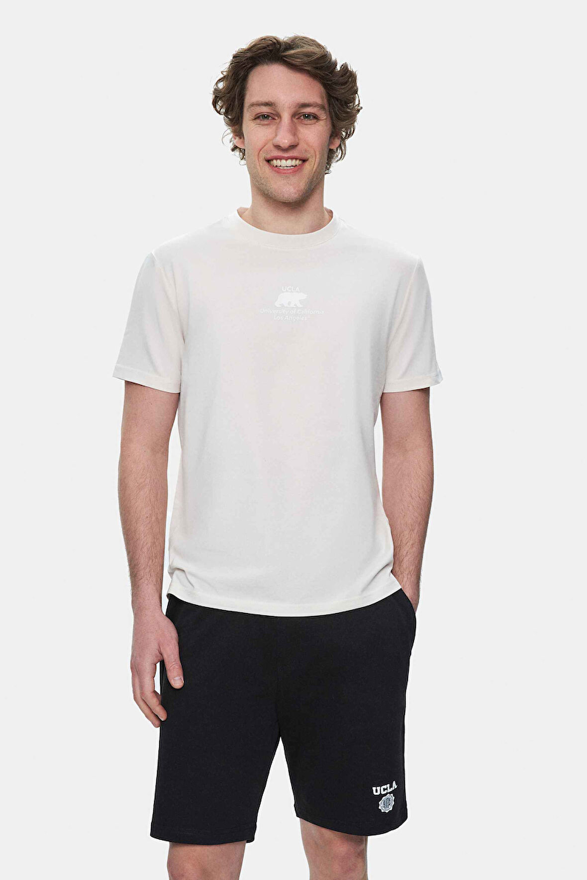 FABIO Kemik Rengi Bisiklet Yaka Baskılı Standard Fit Erkek Tshirt