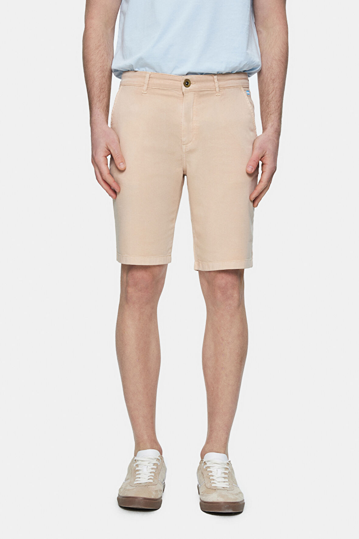 VALOR Camel Gabardin Nakışlı Standard Fit Erkek Şort