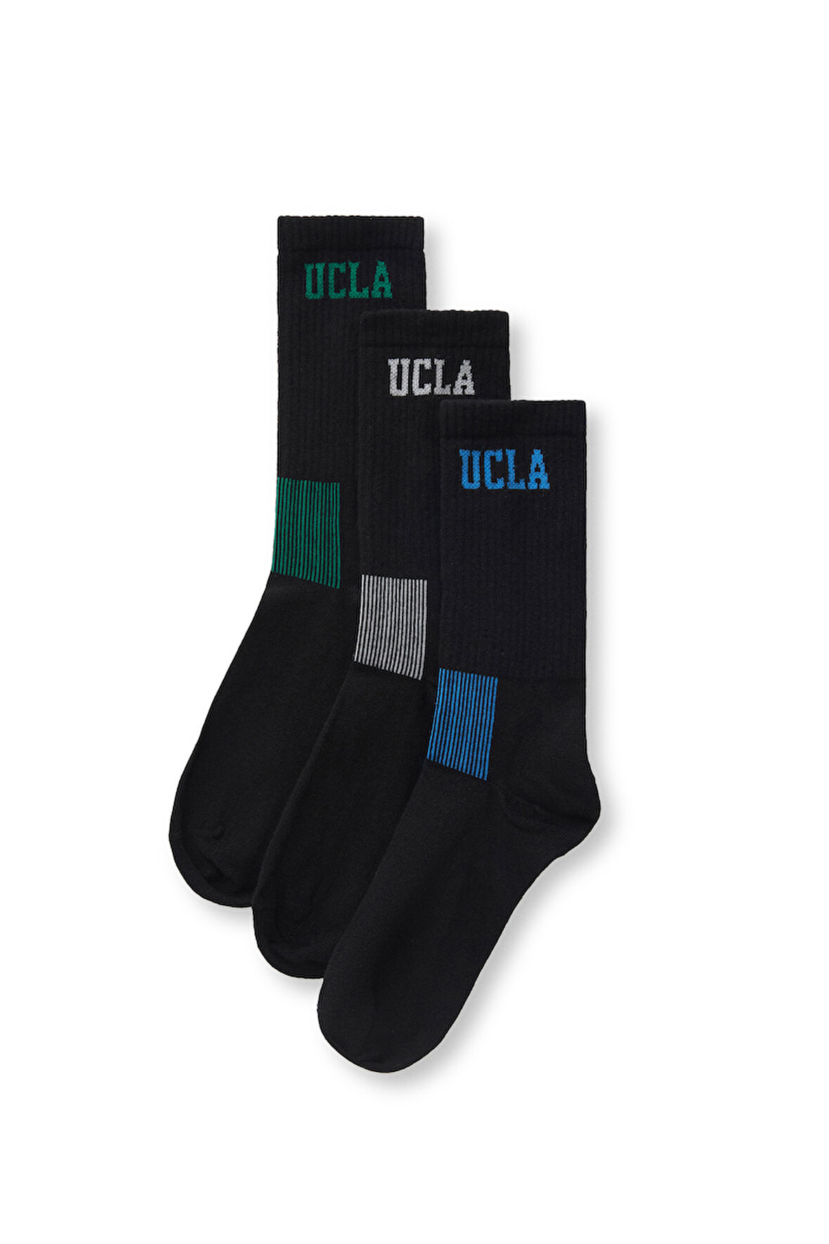 Ucla LUKE 3'lü Siyah ve Karışık Uzun jakarlı Standard Fit Unisex Çorap