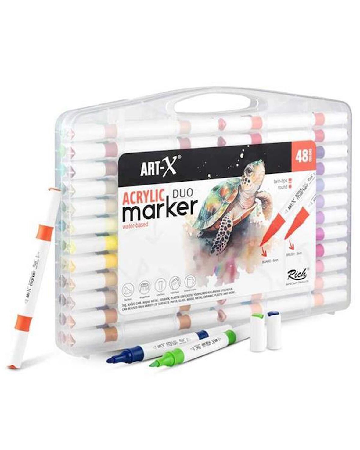 Rich Art X Acrylic Duo Marker Çift Uçlu Su Bazlı Boyama Kalemi 48 Renk Set 18053