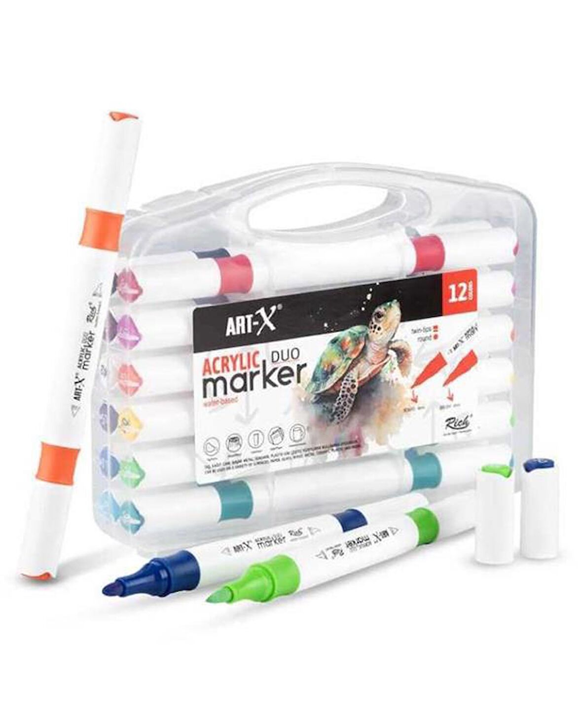 Rich Art X Acrylic Duo Marker Çift Uçlu Su Bazlı Boyama Kalemi 12 Renk Set 18057