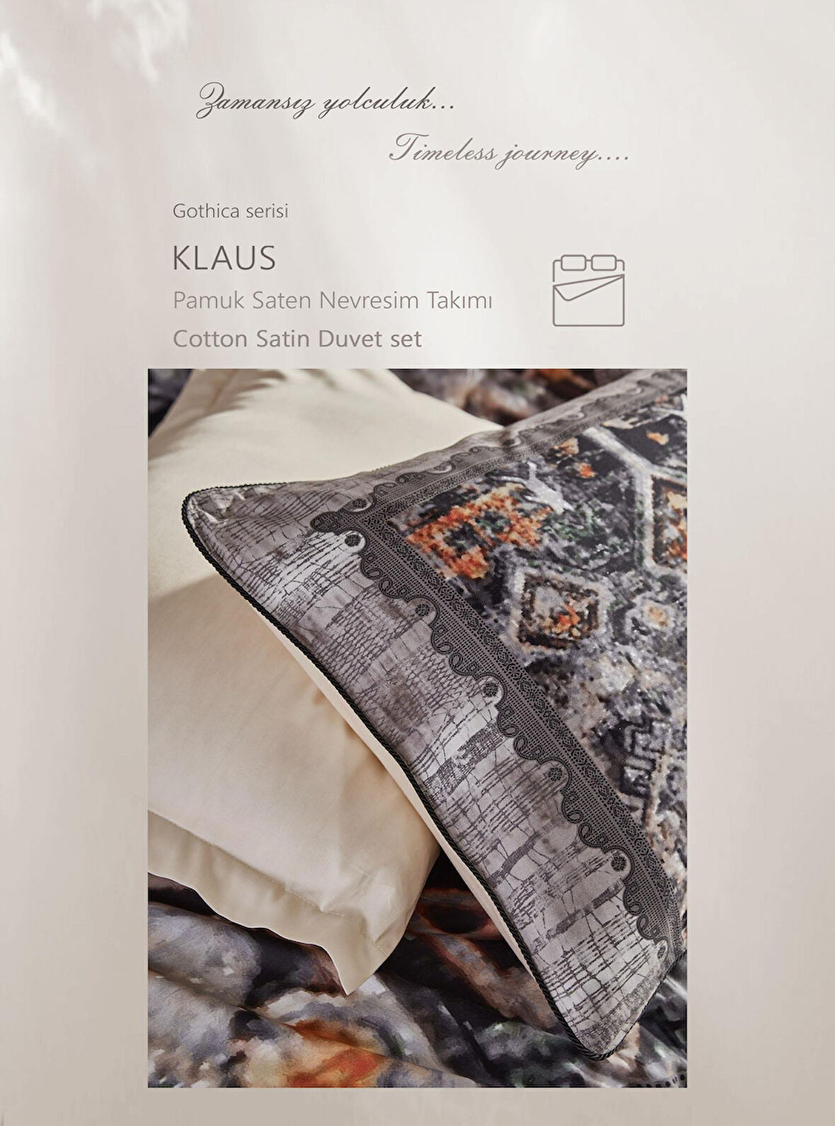 CLUP COTTON ÇİFT KİŞİLİK PAMUK SATEN NEVRESİM TAKIMI KLAUS GRİ