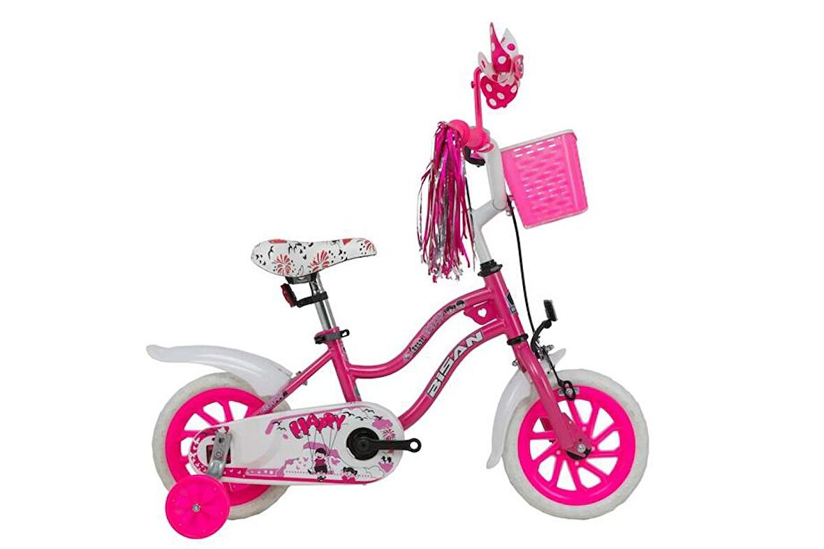 BİSAN HAPPY KIZ ÇOCUK BİSİKLETİ 21CM V 12 JANT METALİK PEMBE KIRMIZI