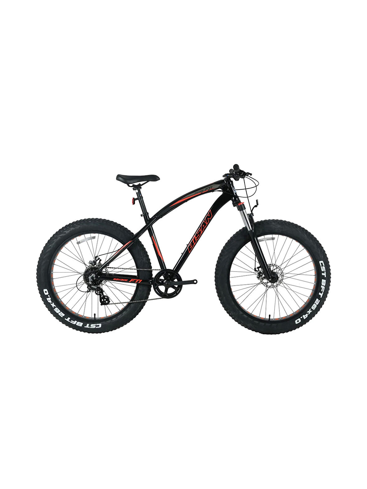 Bisan Savage FT1 Deore 10 Vites MD Fren 26 Jant Fat Bike Bisikleti Parlak Siyah Kırmızı 46 Kadro