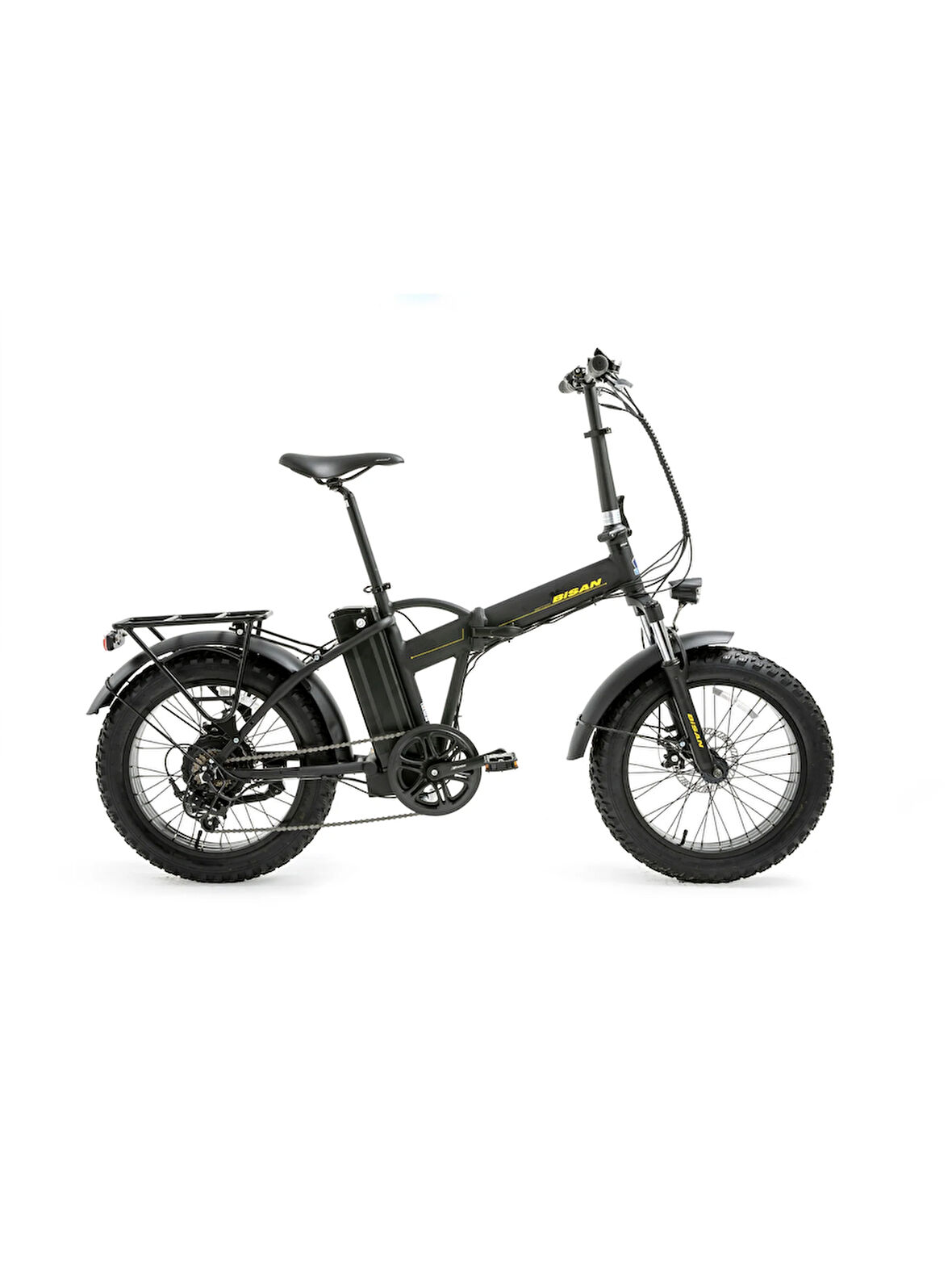 BİSAN E-FOLDING F2  ELEKTRİKLİ KATLANIR BİSİKLET 43 CM DİSK FREN 20 JANT 7 VİTES MAT SİYAH SARI