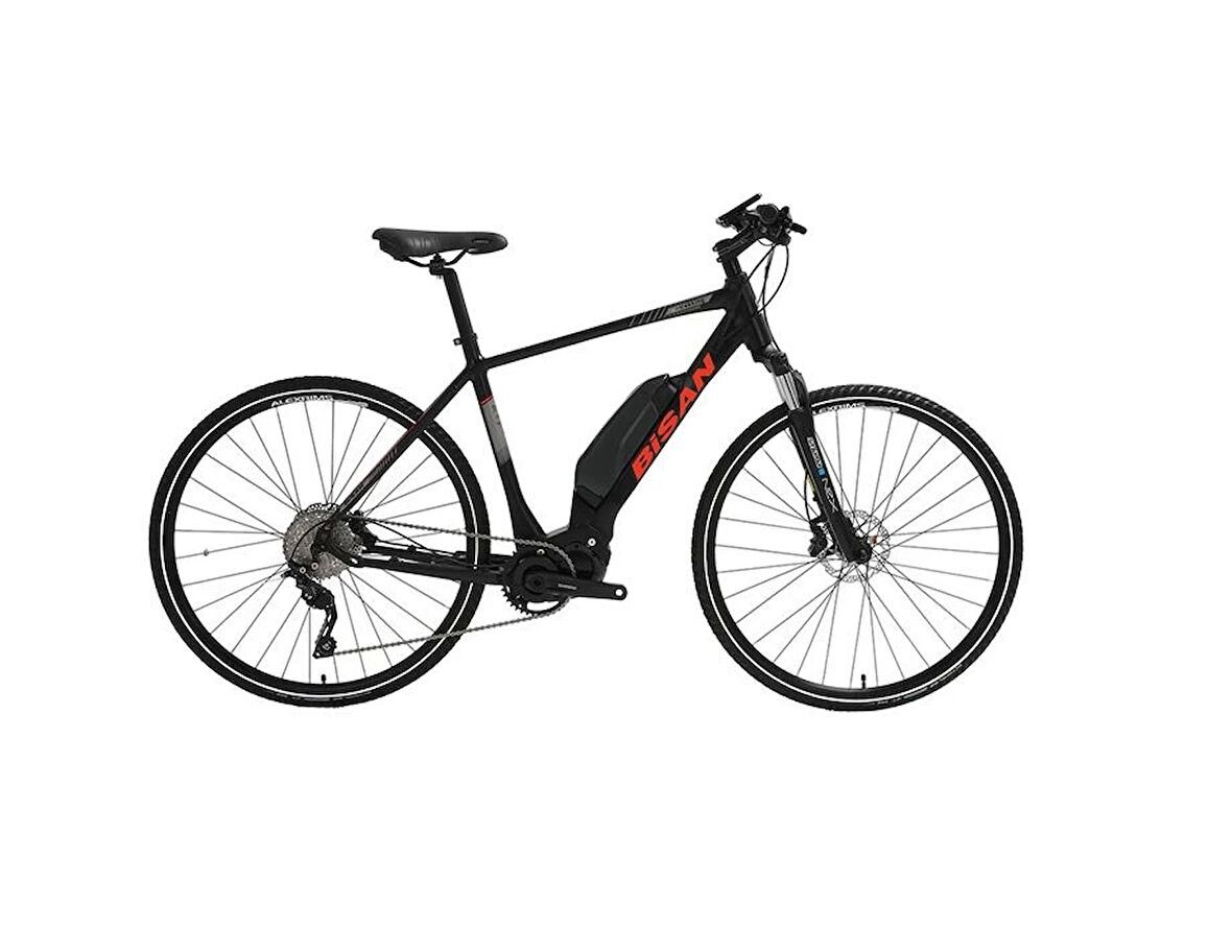 BİSAN E-TREKKING ELEKTRİKLİ ERKEK ŞEHİR BİSİKLETİ 48CM HD 28 JANT 10 VİTES MAT SİYAH KIRMIZI