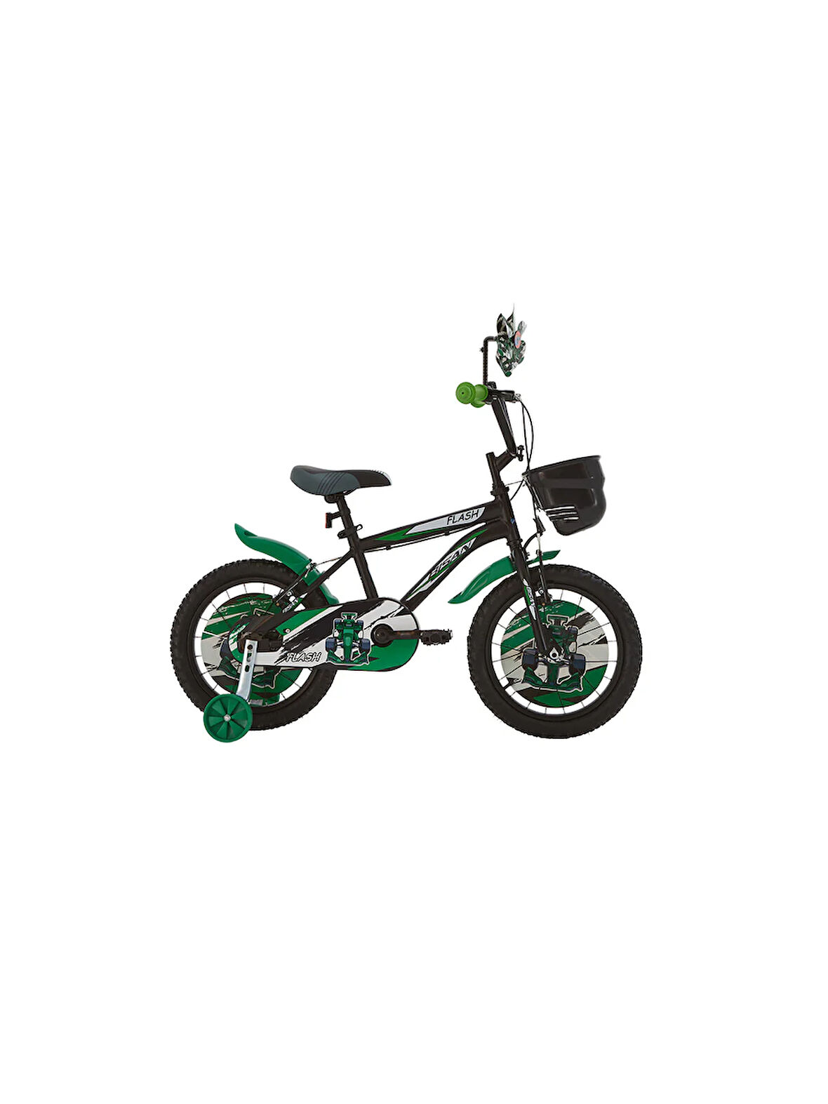 Flash Çocuk Bisikleti 26 Cm V Fren 16 Jant Vitessiz Mat Siyah Yeşil