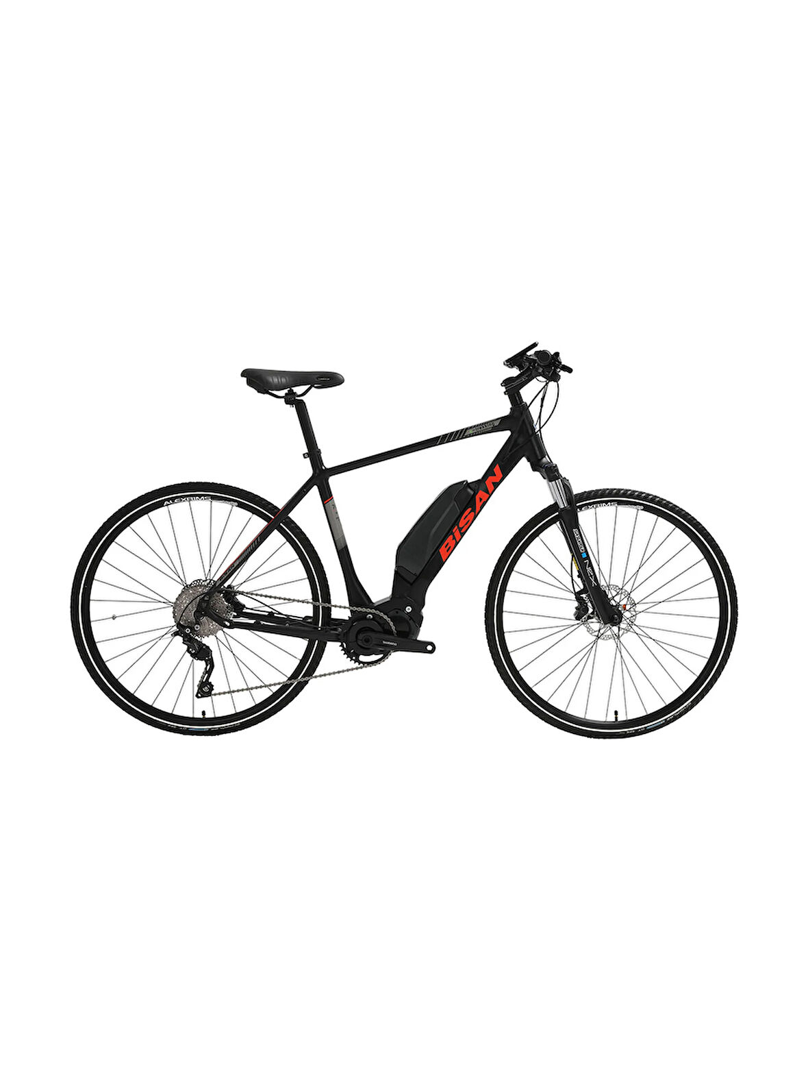 BİSAN E-TREKKİNG ELEKTRİKLİ BİSİKLET 53 CM DİSK FREN 700C JANT 10 VİTES MAT SİYAH KIRMIZI