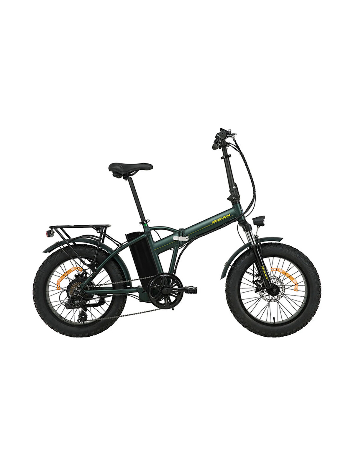 BİSAN E-FOLDING F2  ELEKTRİKLİ KATLANIR BİSİKLET 43 CM DİSK FREN 20 JANT 7 VİTES HAKİ SARI