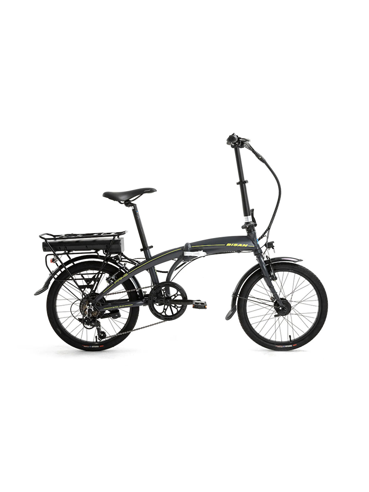 BİSAN PRİME ELEKTRİKLİ KATLANIR BİSİKLET 32 CM V 20 JANT 7 VİTES MAT GRİ SARI
