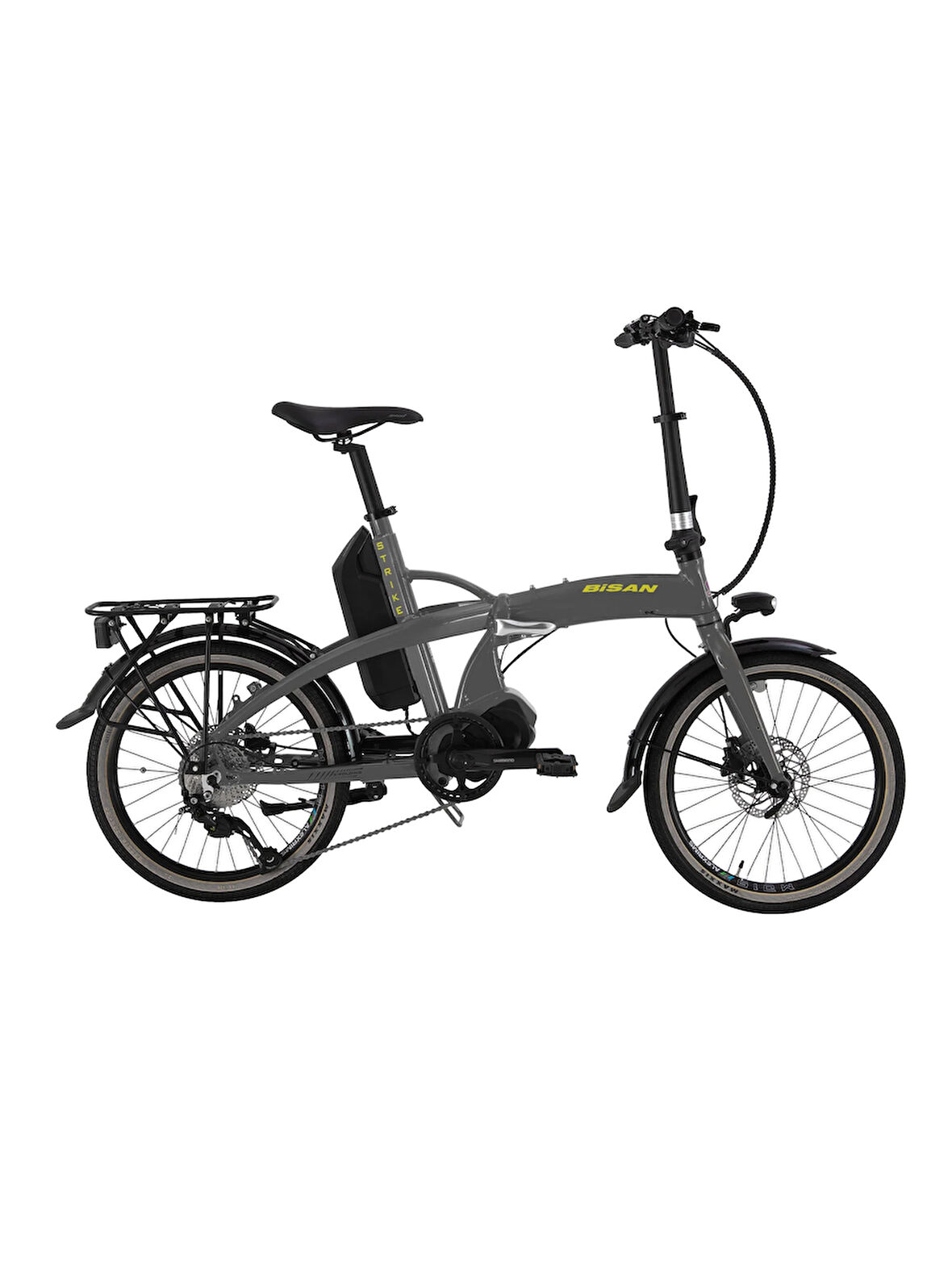 BİSAN E-FOLDING STRİKE ELEKTRİKLİ KATLANIR BİSİKLET 46 CM DİSK FREN 20 JANT 9 VİTES GRİ NEON SARI