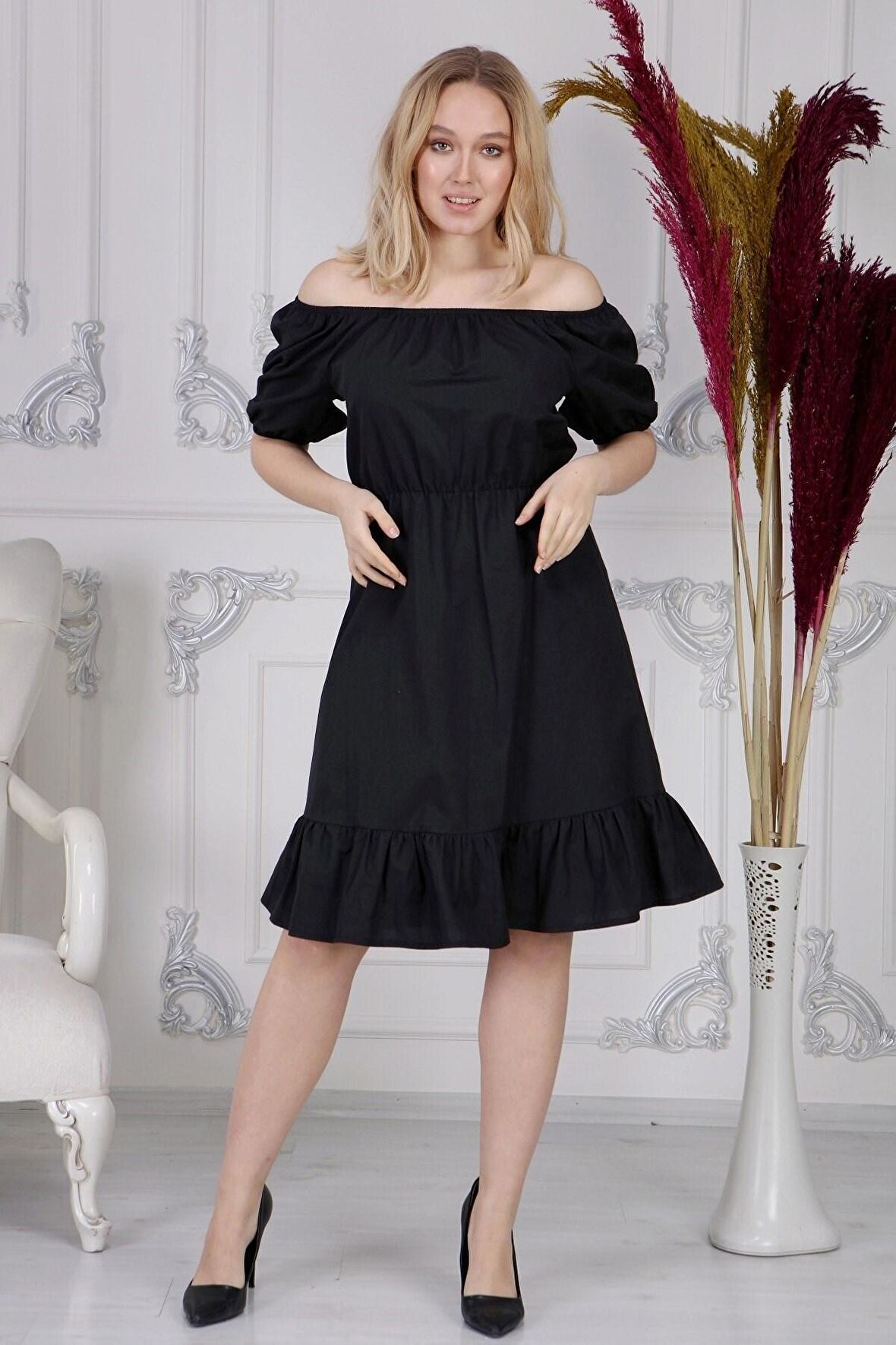 Kadın Beli Lastikli Tery Coton Elbise 4367/95