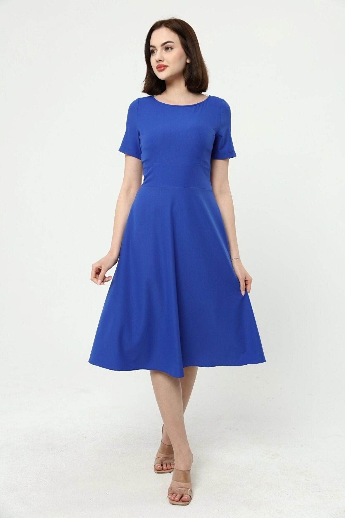 Kadın Bisiklet Yaka Midi Krep Elbise 4442/110