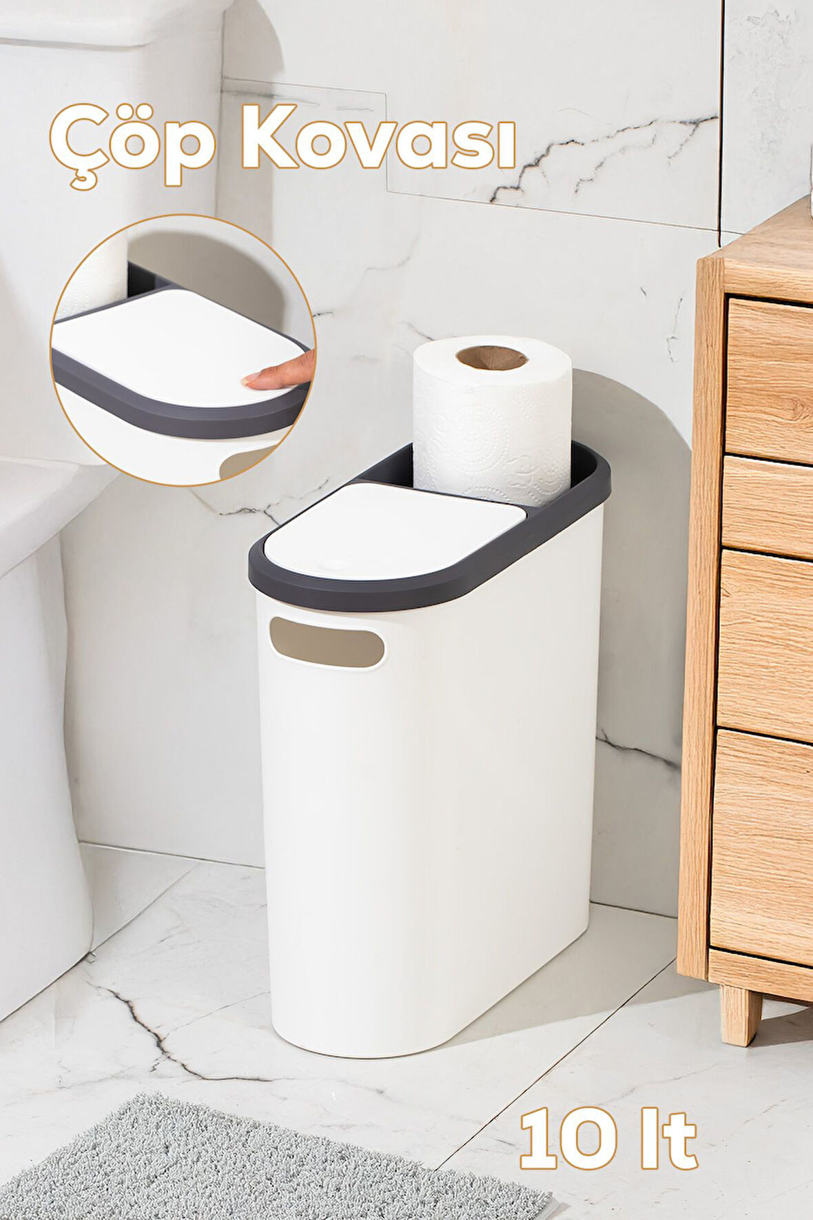 Porsima M-325 Çöp Kutusu Banyo Mutfak Çöp Kovası Kapaklı Banyo Çöp Kovası 10LT