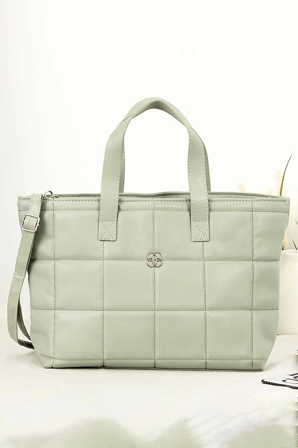 Nori Kare Nakışlı Shopper Kadın Omuz Çantası BP-4771O