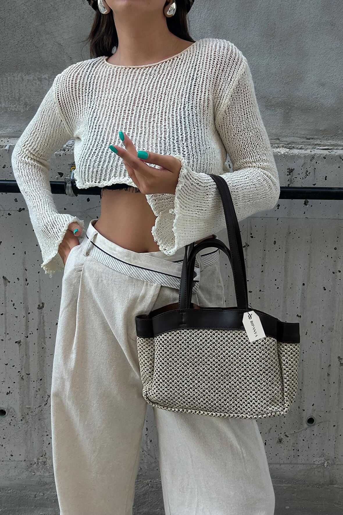 Alenos Hasır Garnili Yavrulu Kadın Omuz Çantası BP-4814O