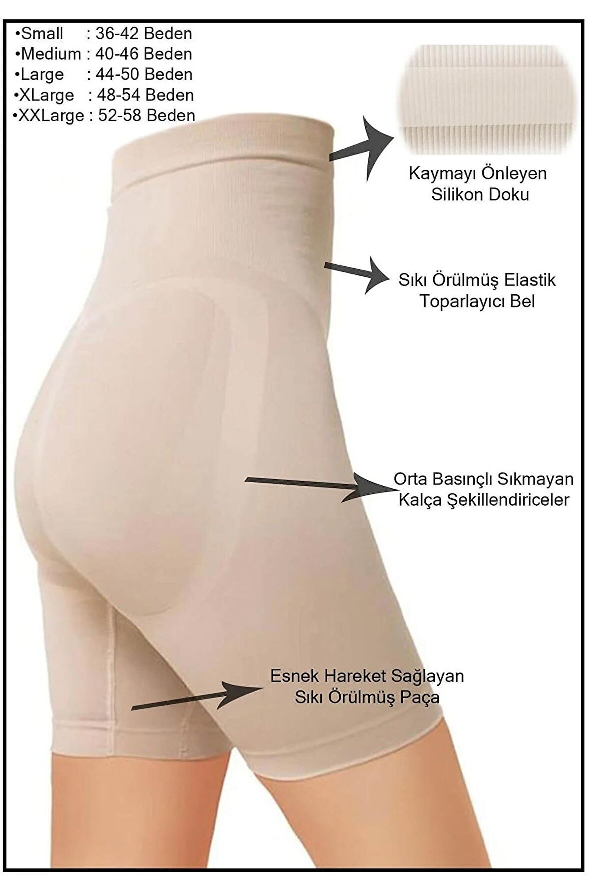 Kadın Siyah Dikişsiz Toparlayıcı Silikonlu Korse (1 Beden Küçültür)