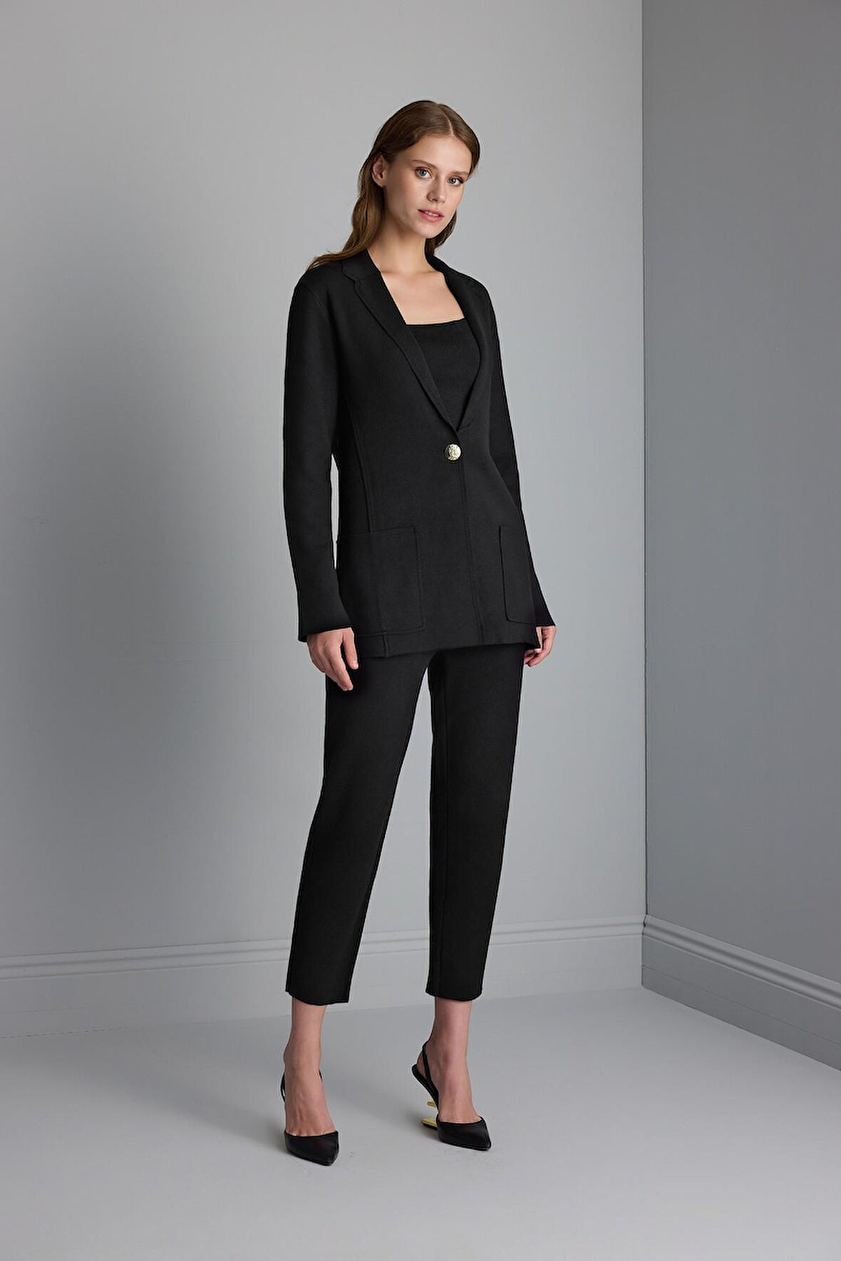 Tek Düğmeli Triko Blazer Ceket