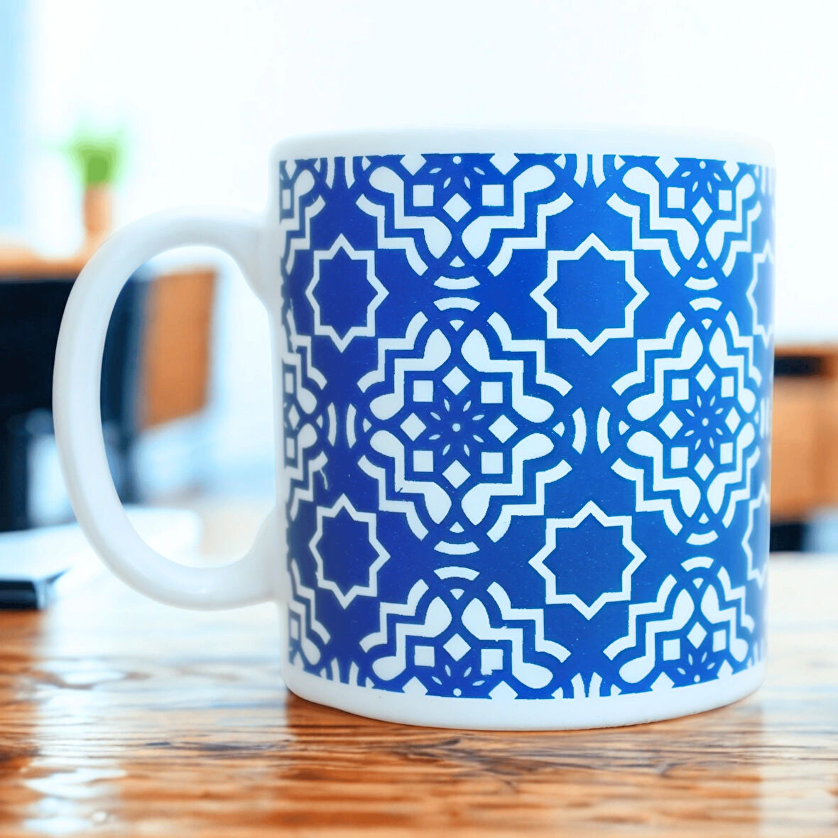 Lacivert Geometrik Desen Seramik Kupa Bardak