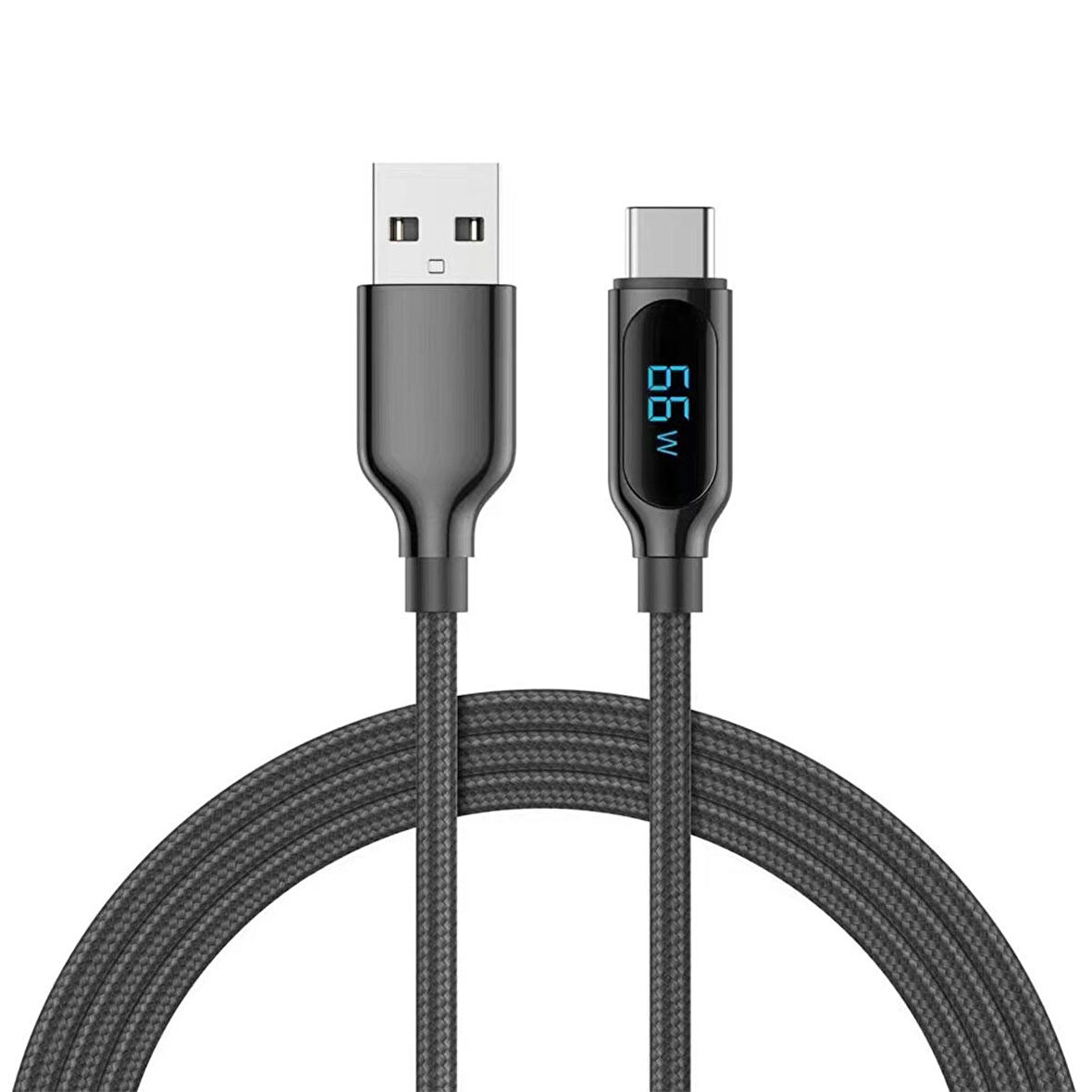 Woyax by Deji Dijital Göstergeli 1.2M PD 66W USB to Type-C Örgülü Hızlı Şarj ve Data Kablosu – Siyah