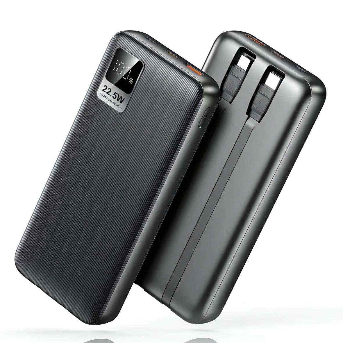 Dahili Type-C ve iPhone Kablolu 10000mAh Powerbank 22.5W Hızlı Led Ekranlı Taşınabilir Şarj Cihazı
