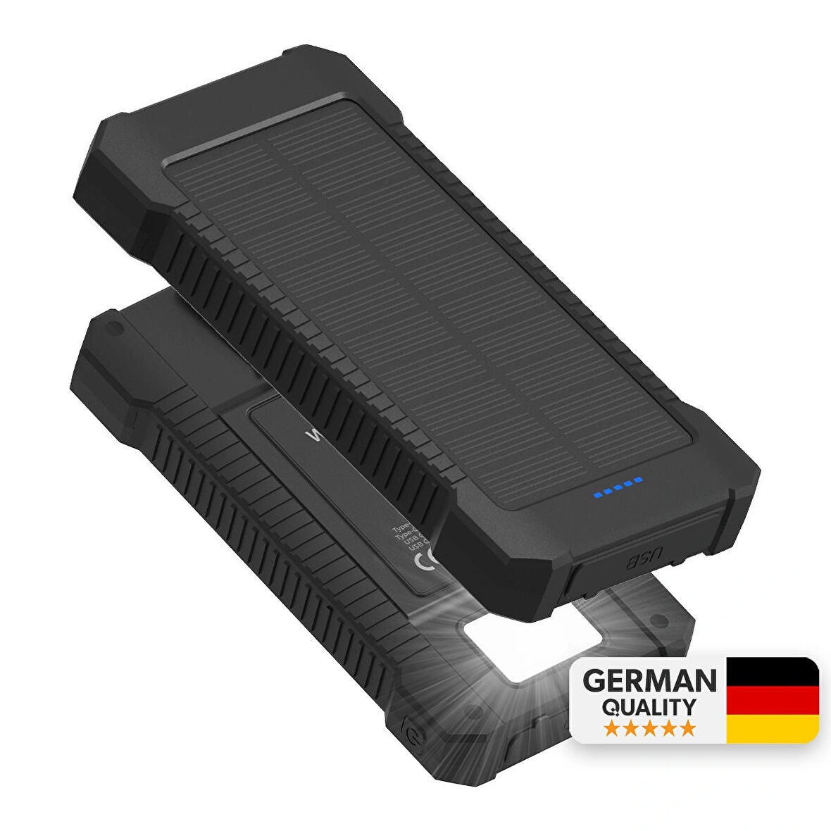 Woyax Güneş Enerjili Solar Powerbank 10000mah Led Işıklı Taşınabilir Batarya Şarj Cihazı Siyah