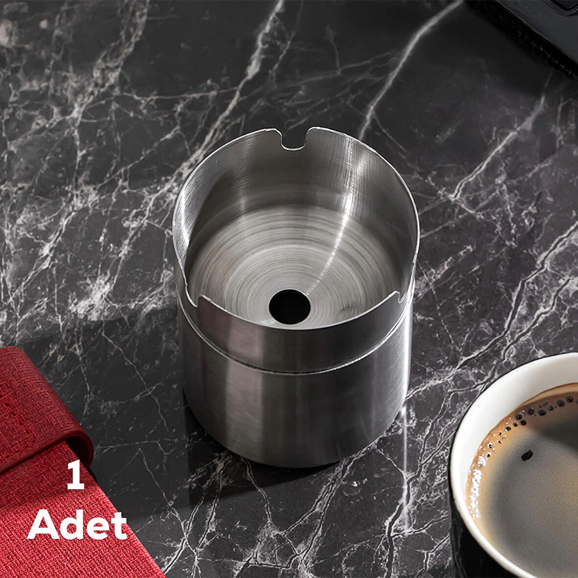 Porsima ETN-236 Large Paslanmaz Çelik Metal Kül Tablası - Kapaklı Rüzgar Geçirmez Küllük