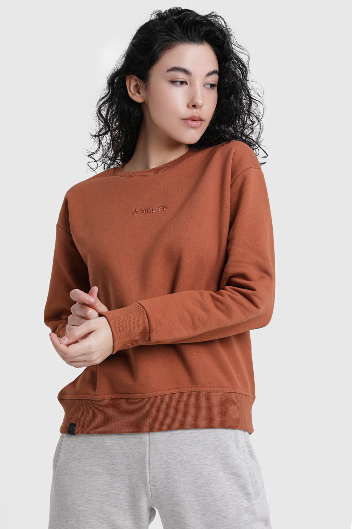 Kadın Yünlü Basic Sweatshirt - 18050