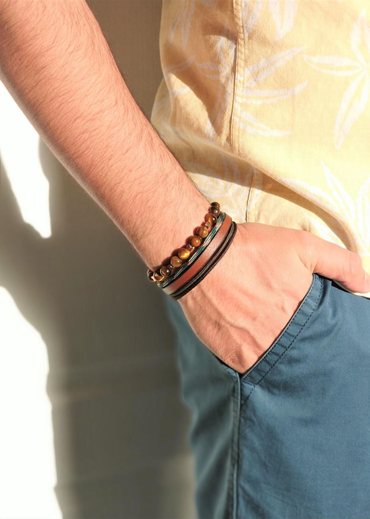 JTKB20067 DOĞAL TAŞ ve DERİ KOMBİN BİLEKLİK