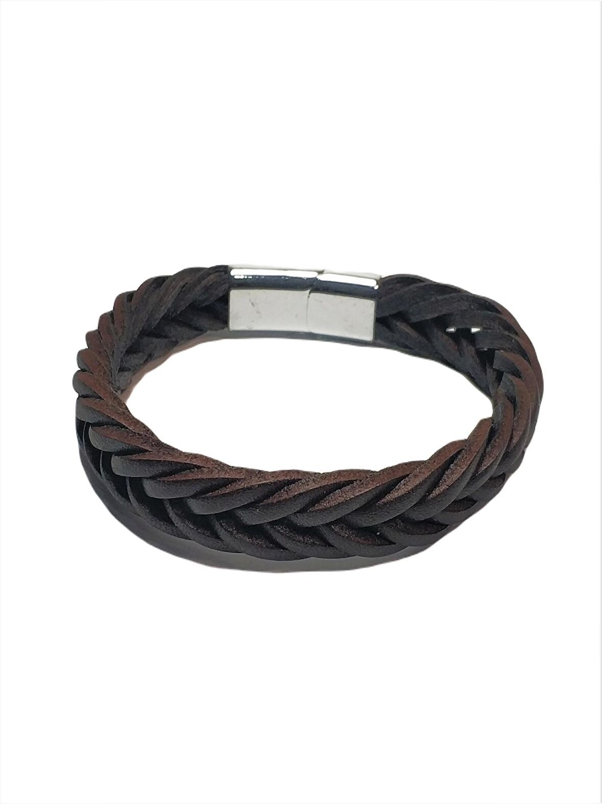 JTAW23DEB1127 HAKİKİ DERİ SAÇ ÖRGÜ MODEL BİLEKLİK ÇELİK KROM KAPLAMA MIKNATIS KAPAMA