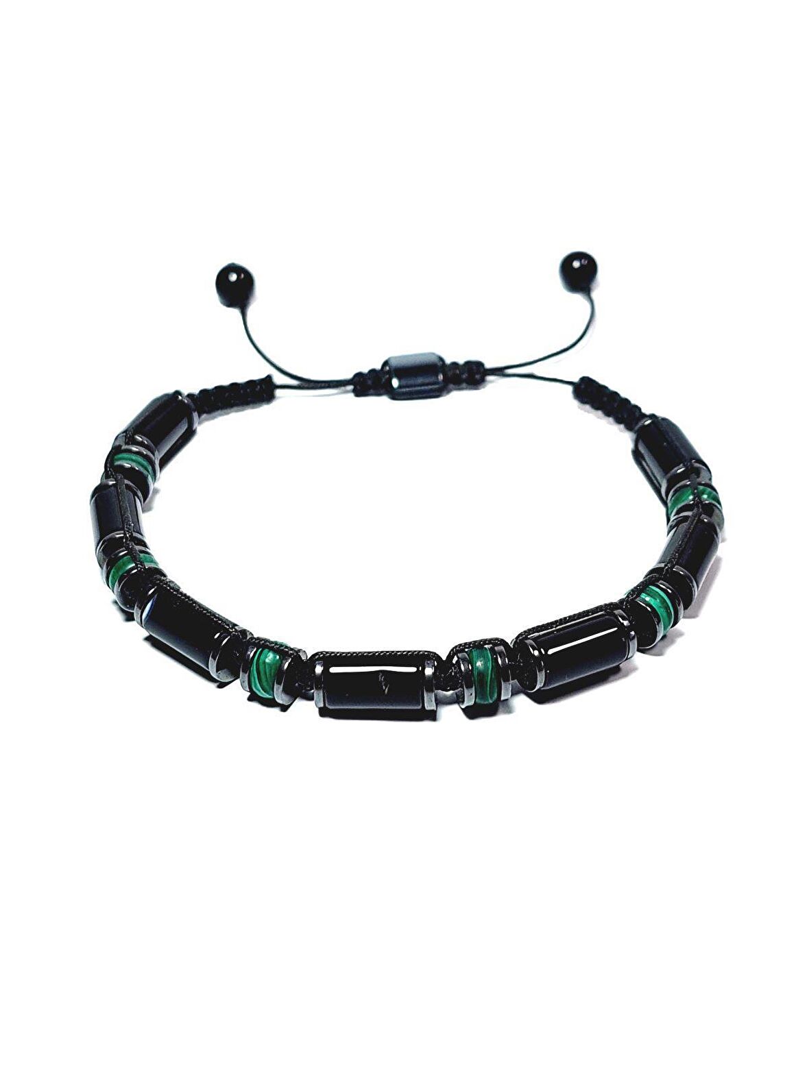 JTAW24DOB1361 JANTİ ERKEK BİLEKLİK ORİJİNAL BORU ONYX MALAHİT ve HEMATİT DOĞALTAŞ 6 MM ASANSÖR KAPAMA ÖRME KUTULU GARANTİLİ