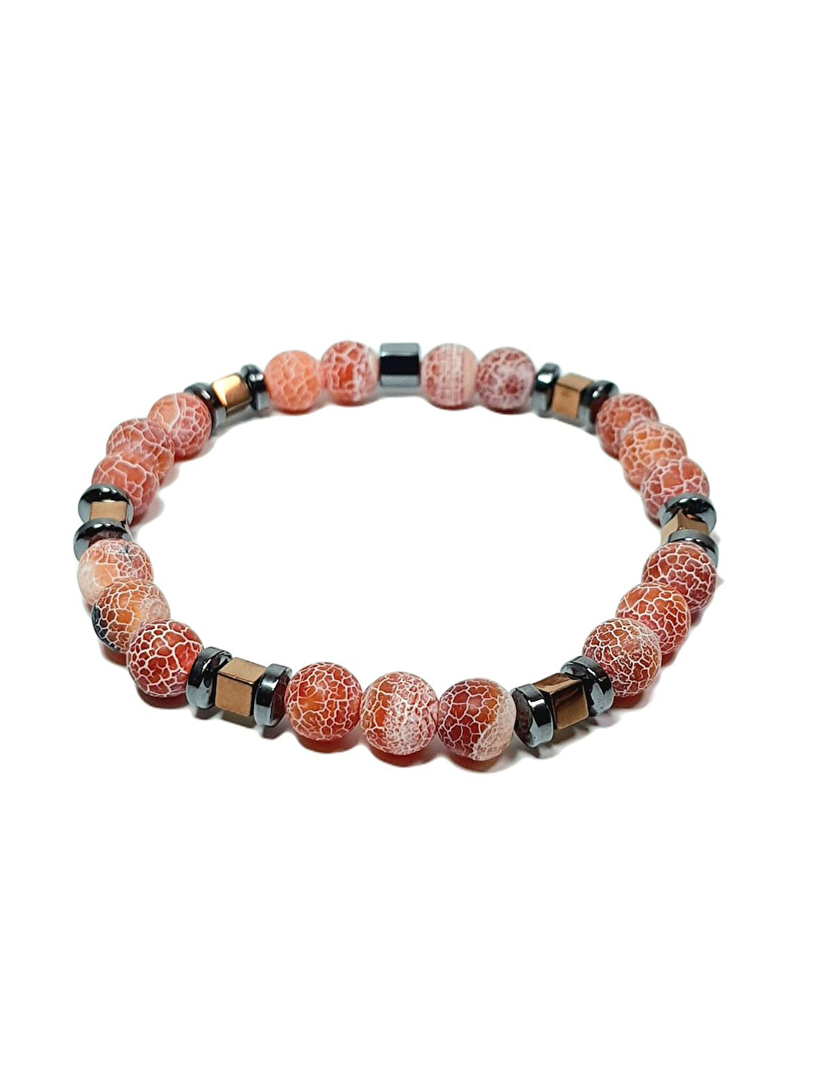 JTSS25DOB1513 AKİK HEMATİT TURUNCU JANTİ DOĞALTAŞ BİLEKLİK