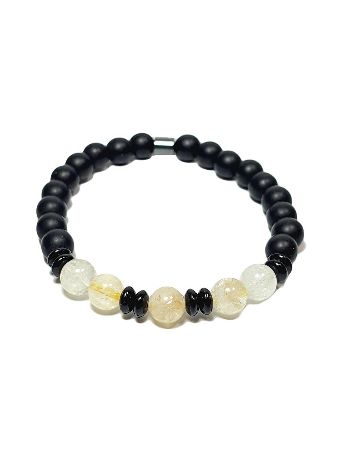 JTSS25DOB1521 SİTRİN ONYX HEMATİT SİYAH SARI JANTİ DOĞALTAŞ BİLEKLİK