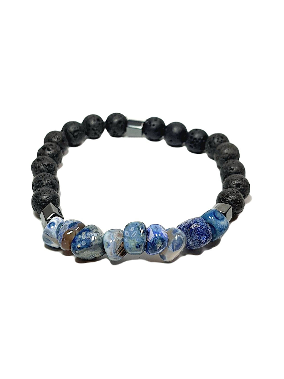 JTSS25DOB1522 SODALİT LAV HEMATİT SİYAH MAVİ JANTİ DOĞALTAŞ BİLEKLİK