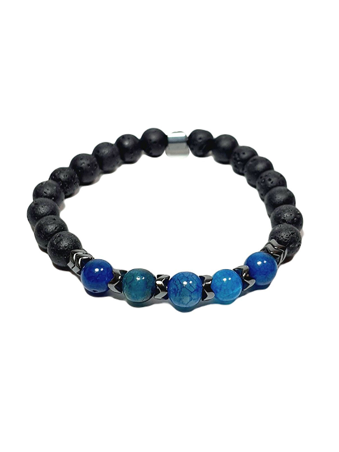 JTSS25DOB1555 AKİK LAV HEMATİT SİYAH JANTİ DOĞALTAŞ BİLEKLİK