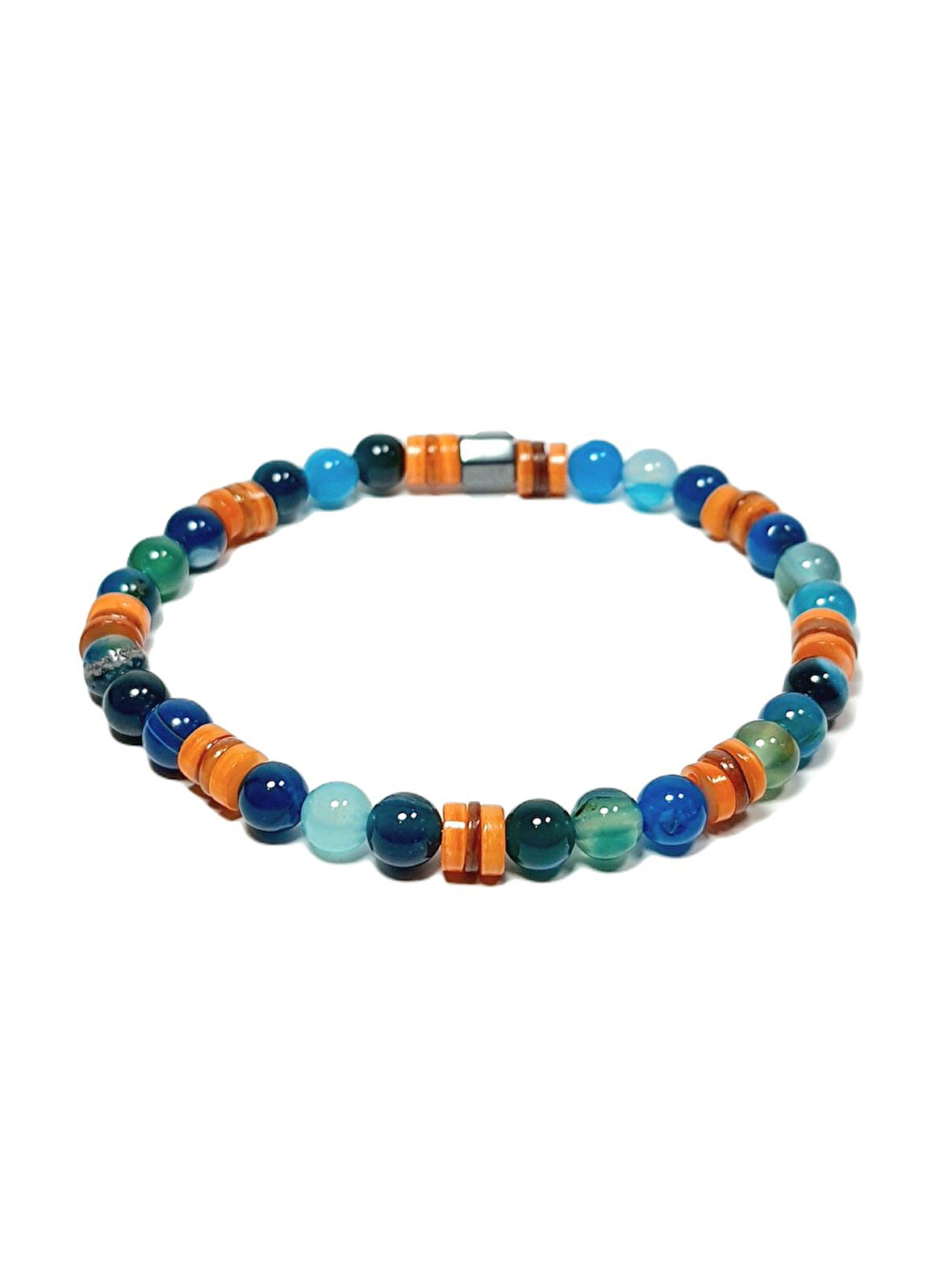 JTSS25DOB1556 AKİK SEDEF HEMATİT MAVİ JANTİ DOĞALTAŞ BİLEKLİK