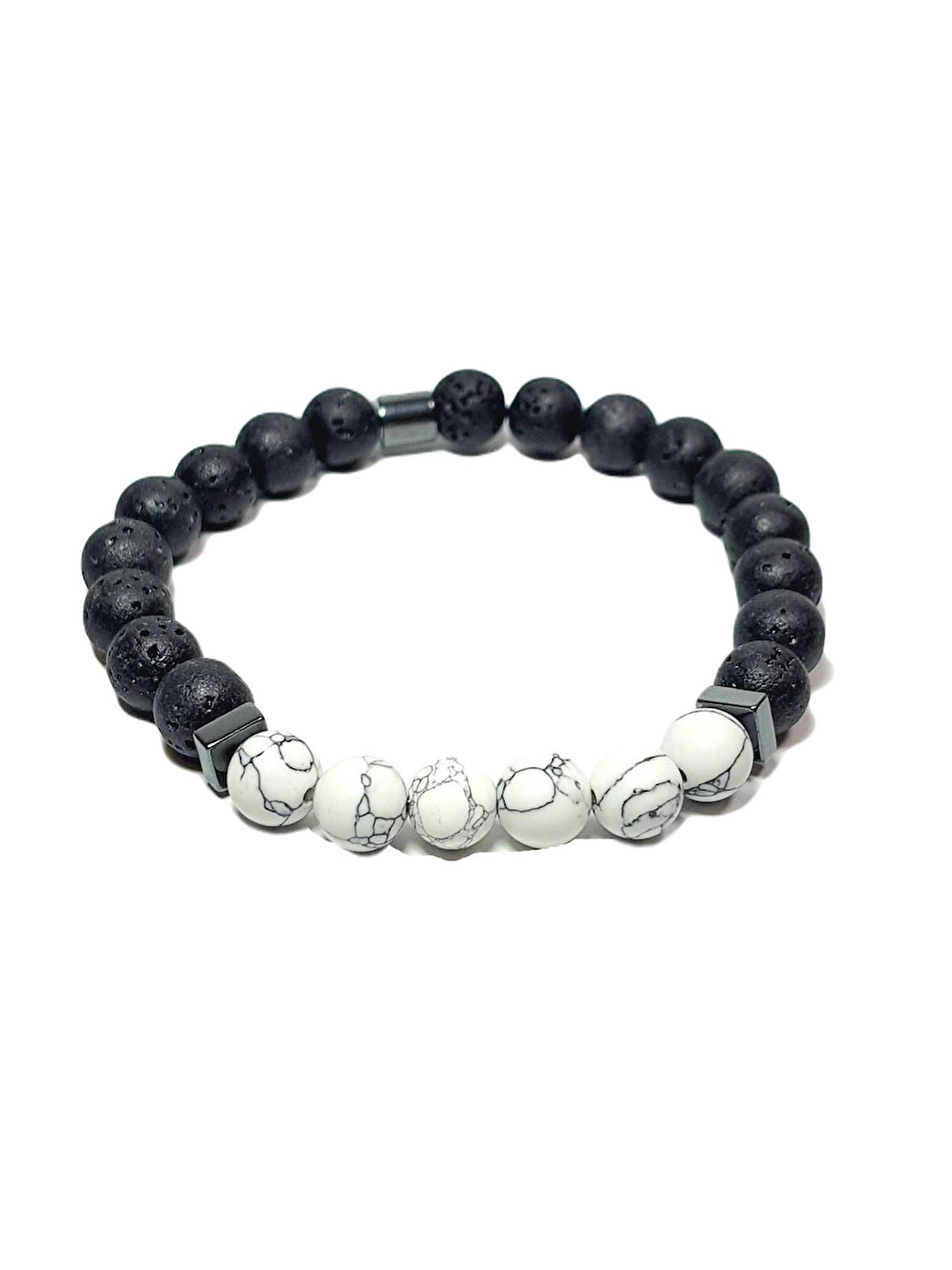 JTSS25DOB1558 LAV SENTETİK HAVLİT  HEMATİT BEYAZ JANTİ DOĞALTAŞ BİLEKLİK