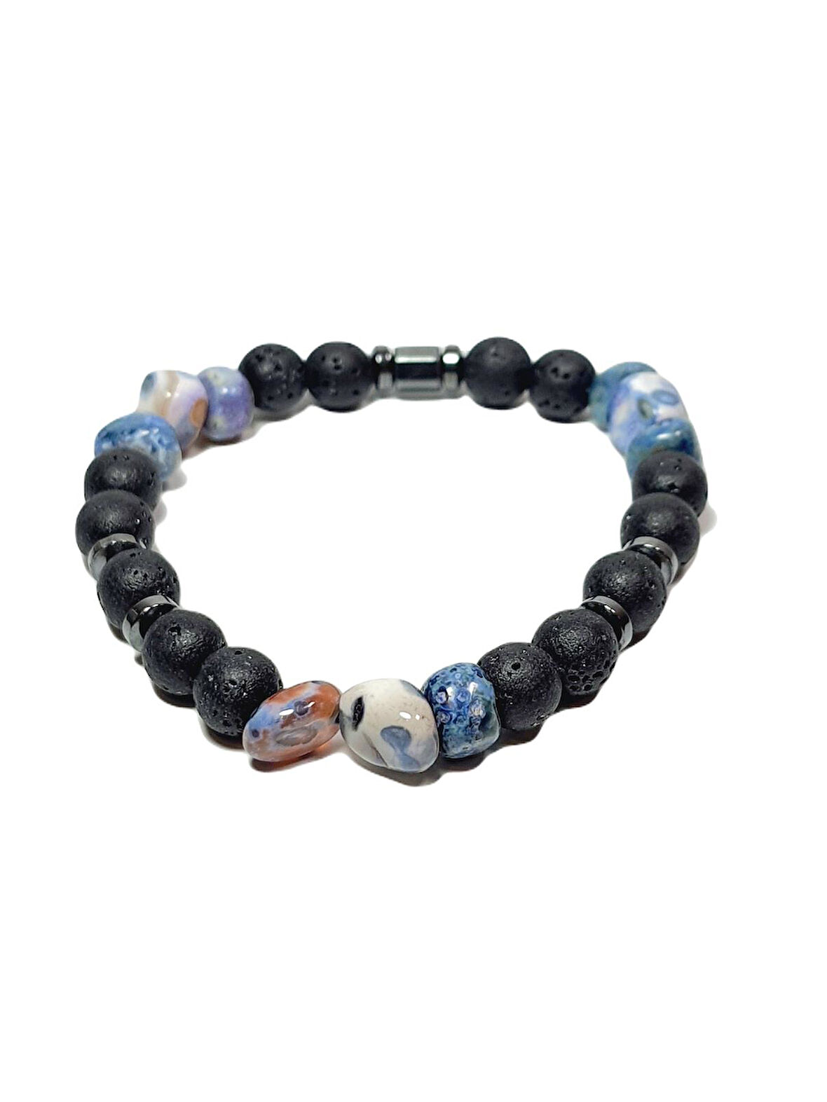 JTSS25DOB1567 AKİK LAV HEMATİT SİYAH JANTİ DOĞALTAŞ BİLEKLİK