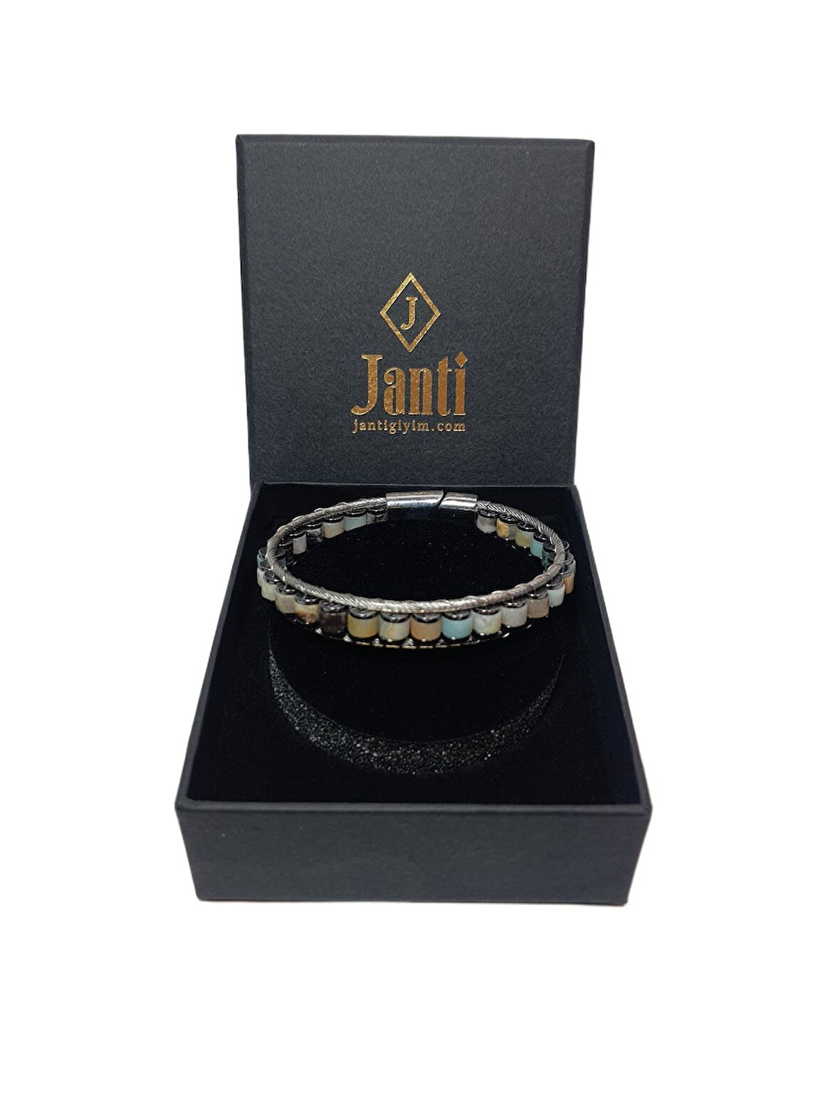 JTAW25BLK1613 PASLANMAZ ÇELİK AKİK ve HEMATİT DOĞALTAŞ MIKNATIS KAPAMA SU YEŞİLİ GARANTİLİ HEDİYE KUTULU JANTİ BİLEKLİK