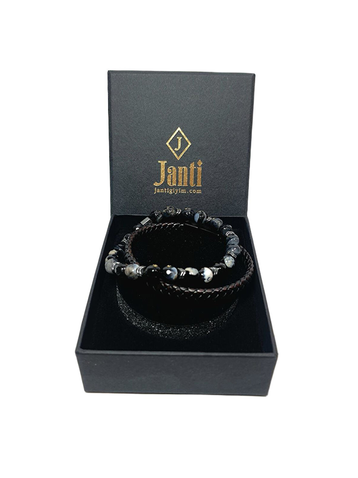 JTAW25BLK1617 HAKİKİ DERİ MIKNATIS KAPAMA FASET KESİM DAMARLI AKİK ve HEMATİT DOĞALTAŞ SİYAH GARANTİLİ HEDİYE KUTULU JANTİ BİLEKLİK