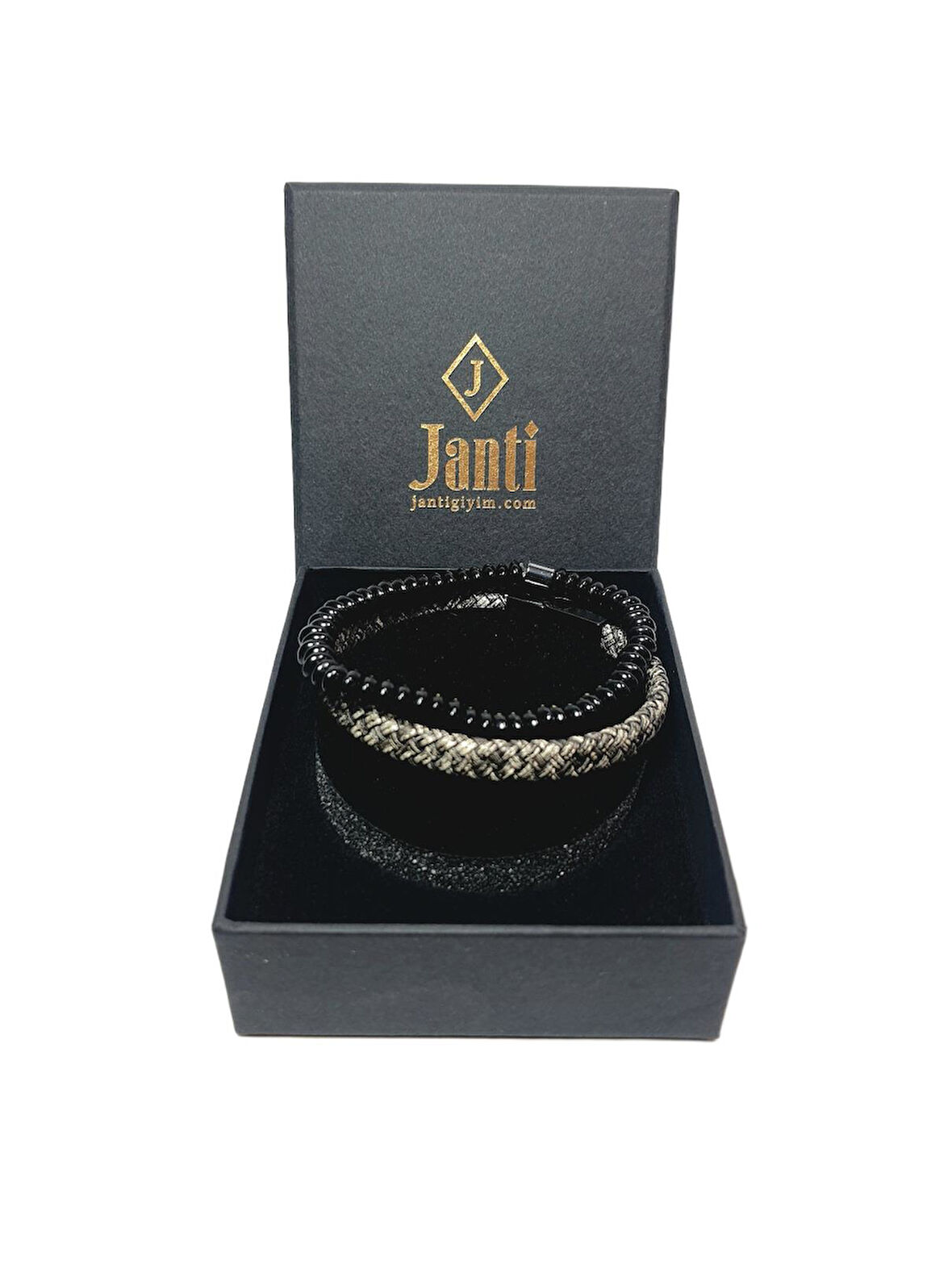 JTAW25BLK1619 HAKİKİ DERİ MIKNATIS KAPAMA ONYX ve HEMATİT DOĞALTAŞ SİYAH - GRİ GARANTİLİ HEDİYE KUTULU JANTİ BİLEKLİK